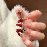 MadeInPanda Red Nude French Tip Press On Nails | Silver Rhinestone