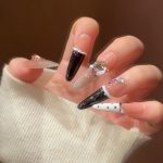 MadeInPanda Nude Black French Tip Press On Nails | Large Crystal