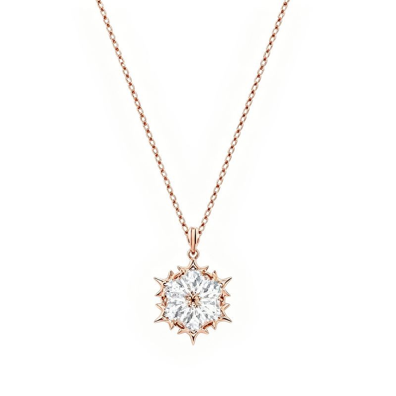 Rose Gold Sunflower Crystal Pendant Necklace for Women