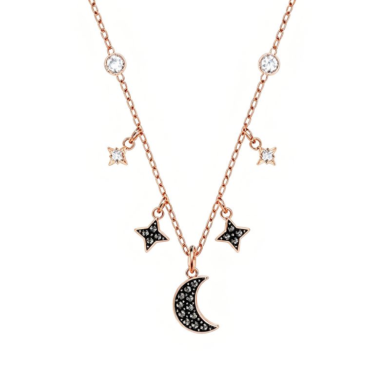 Rose Gold Moon & Star Pendant Necklace for Women