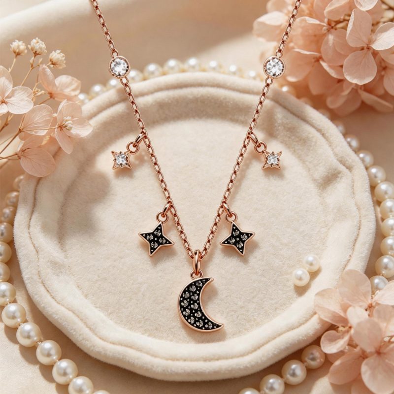 Rose Gold Moon & Star Pendant Necklace for Women