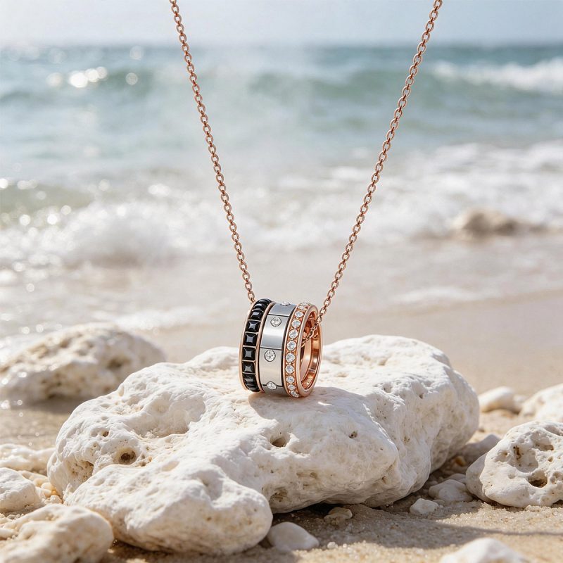 Triple-Tone Barrel Pendant Necklace for Women