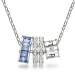 Blue Crystal Stacked Barrel Pendant Necklace for Women