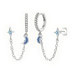 Moon & Star Silver Chain Earrings
