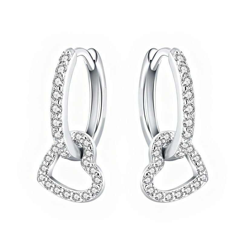 Crystal Heart Silver Hoops