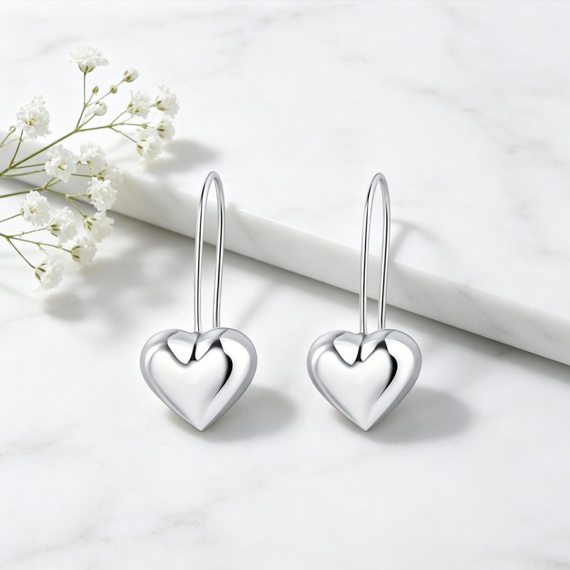 Silver Heart Drop Earrings