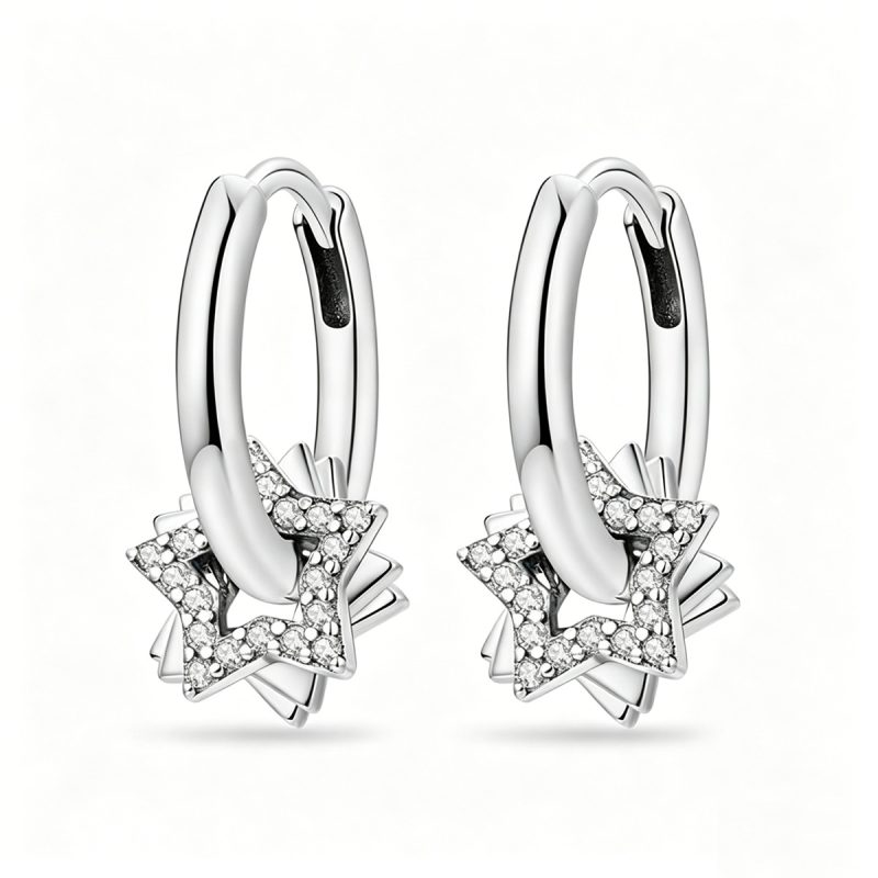 Crystal Star Silver Hoops