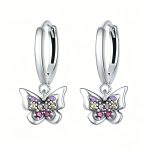 Colorful Crystal Butterfly Silver Hoops