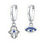 Hamsa & Evil Eye Silver Drop Earrings