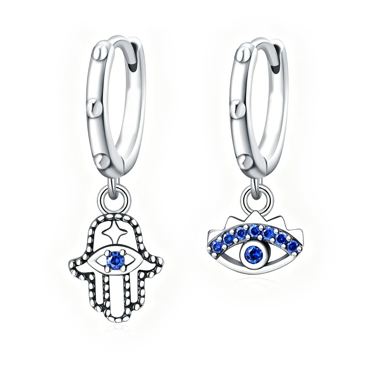 hamsa-and-evil-eye-silver-drop-earrings-1 Hamsa & Evil Eye Silver Drop Earrings