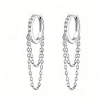 Crystal Chain Silver Hoop Earrings