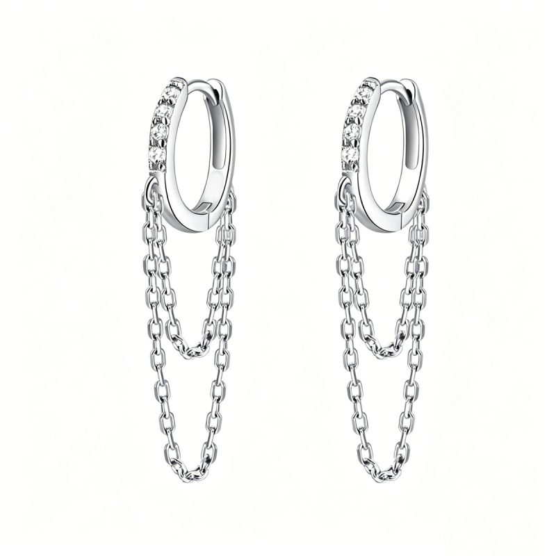Crystal Chain Silver Hoop Earrings