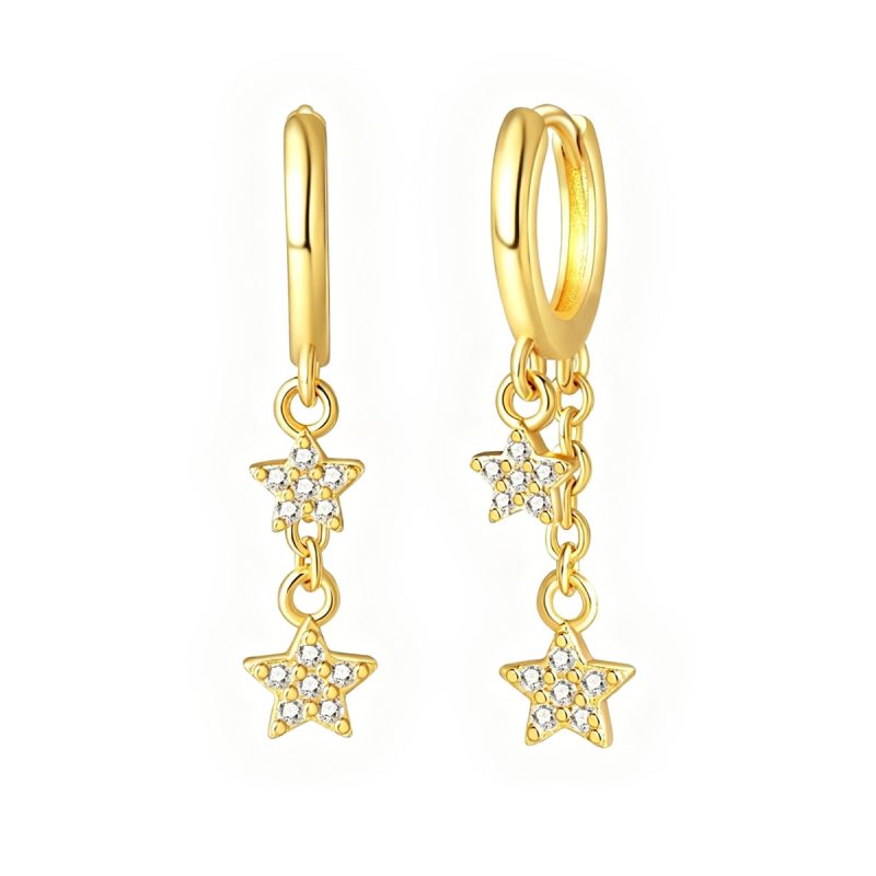 Layered Star Gold Drop Earrings