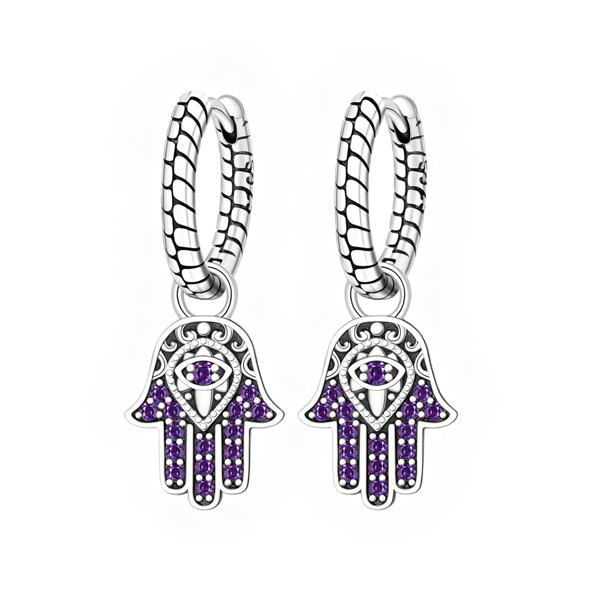 purple-hamsa-hand-silver-earrings-1 Purple Hamsa Hand Silver Earrings