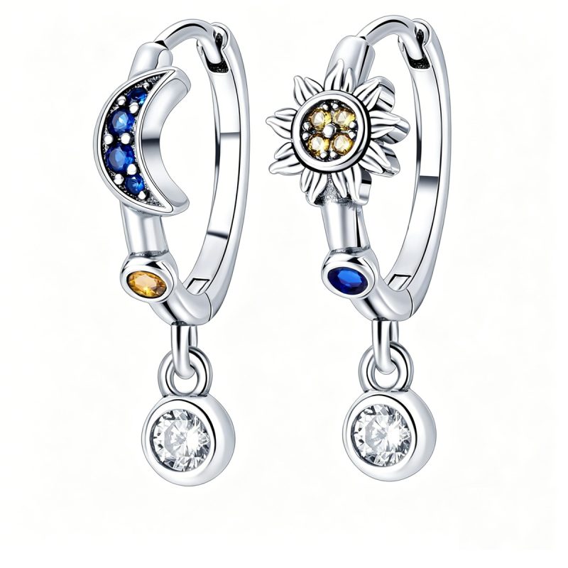 Sun & Moon Silver Drop Earrings