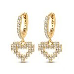 Pixel Heart Gold Drop Earrings