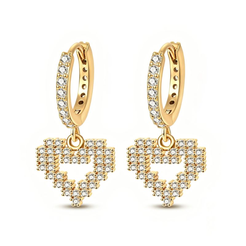 Pixel Heart Gold Drop Earrings