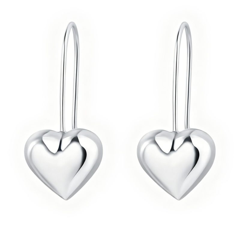 Silver Heart Drop Earrings