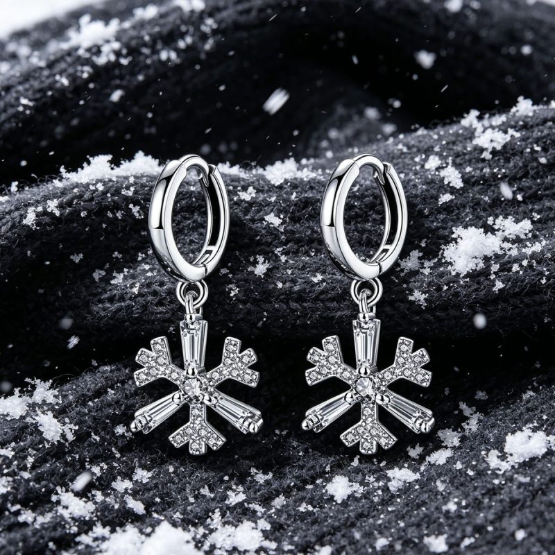 Snowflake Silver Drop Earrings