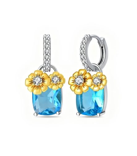 Blue Topaz & Flower Drop Earrings