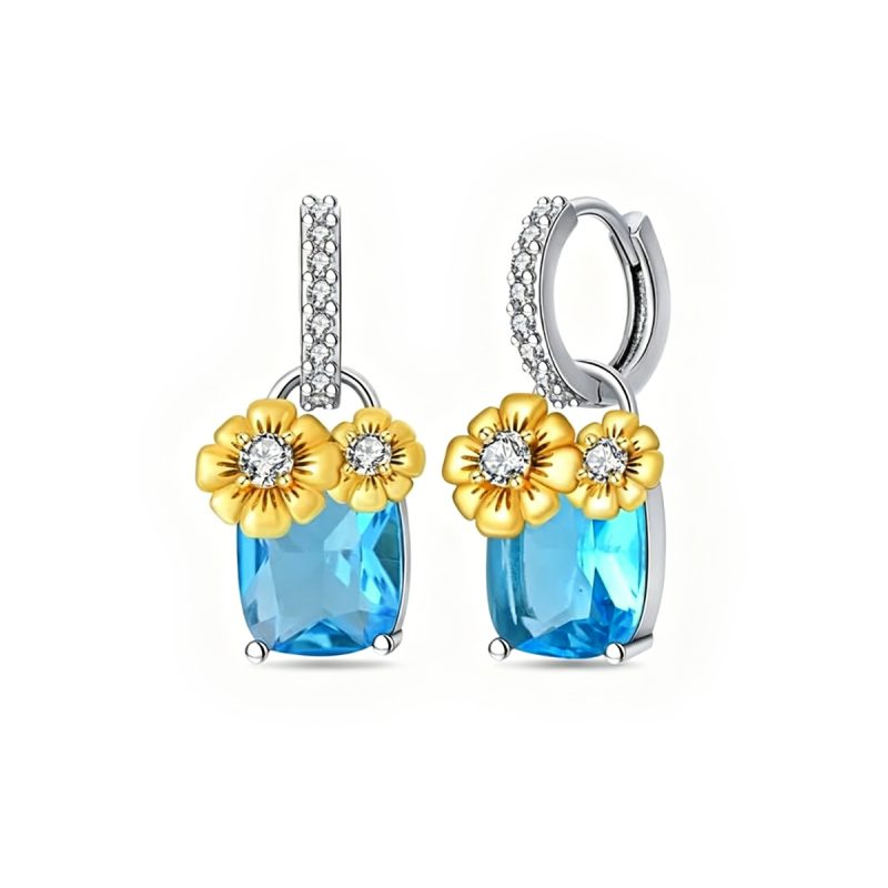 Blue Topaz & Flower Drop Earrings