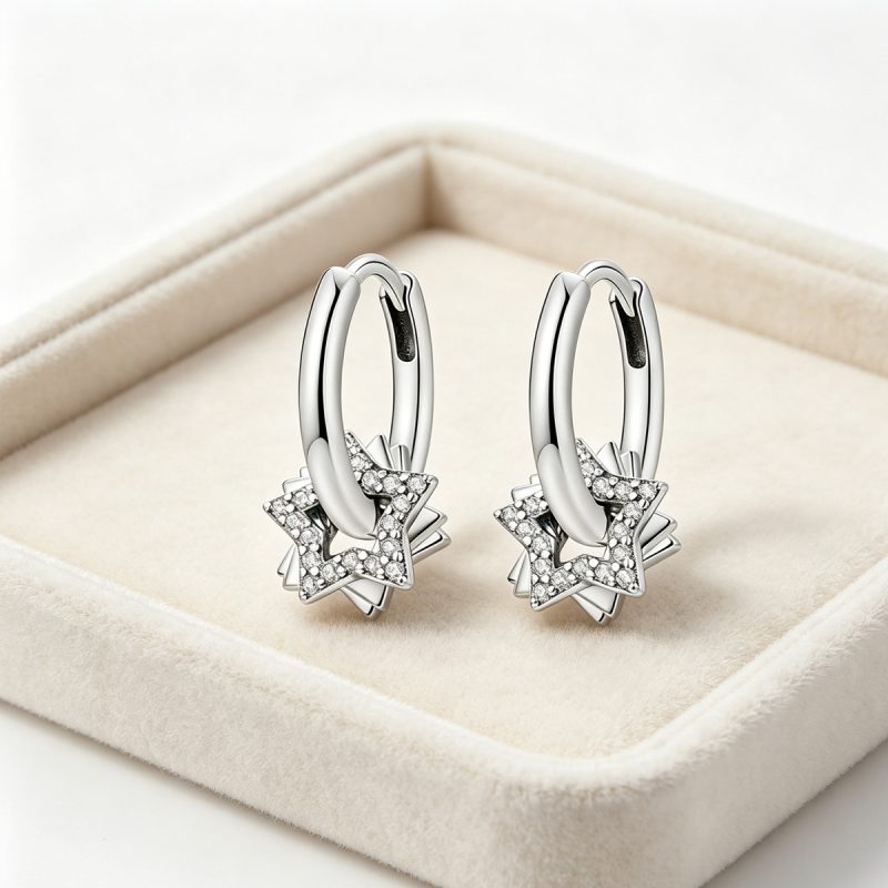 Crystal Star Silver Hoops
