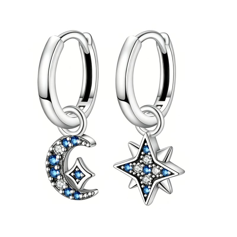 Moon & Star Silver Drop Earrings