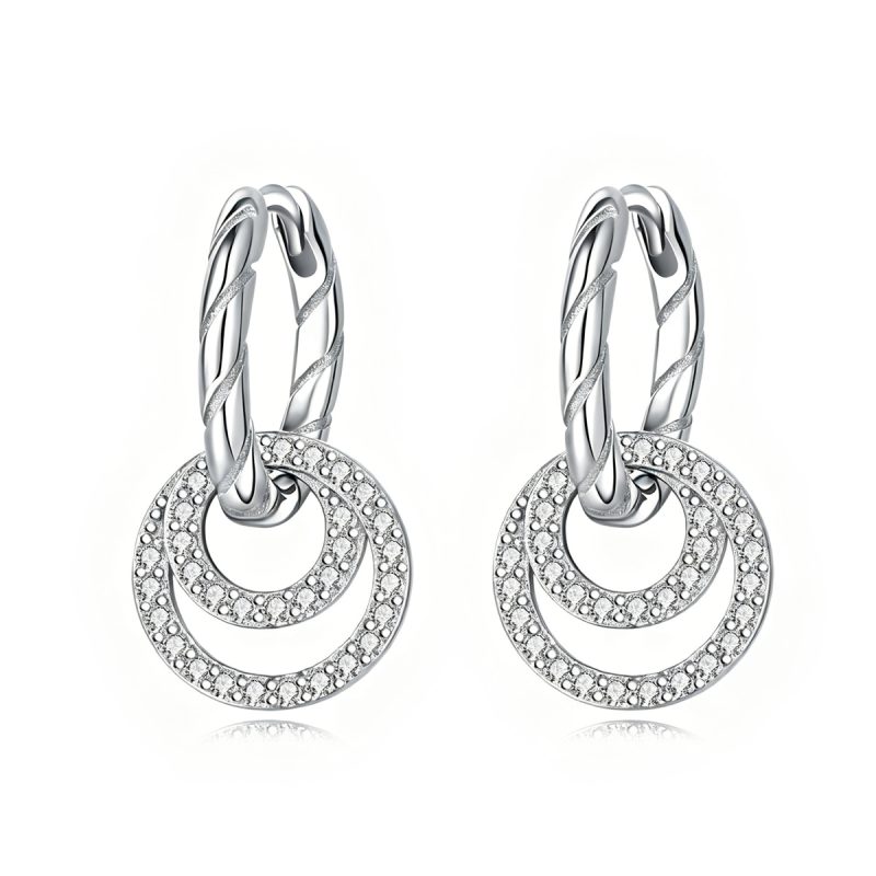 Double Circle Silver Drop Earrings