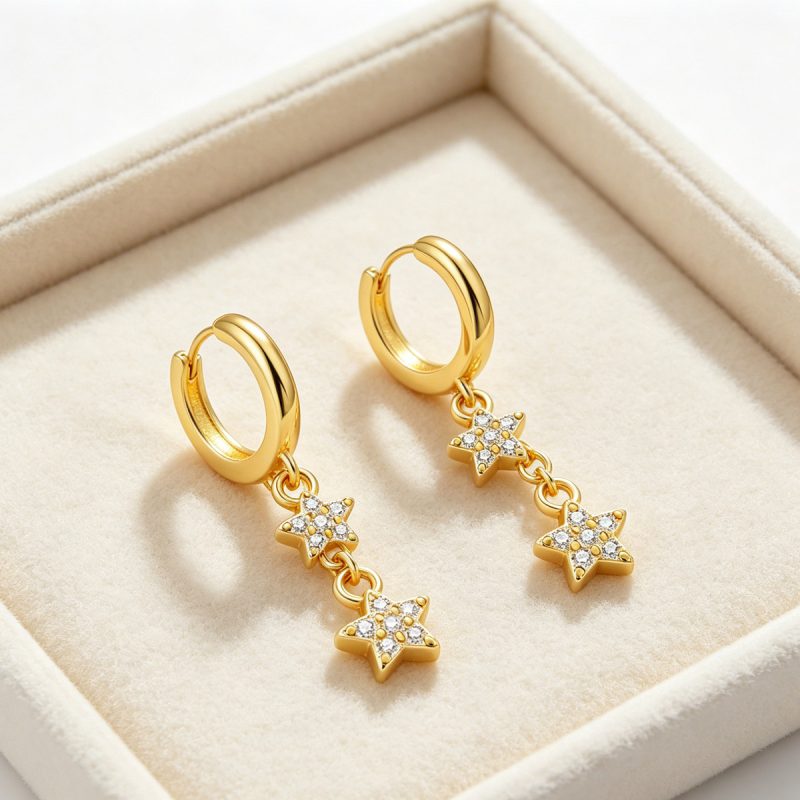 Layered Star Gold Drop Earrings
