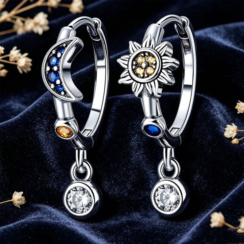 Sun & Moon Silver Drop Earrings