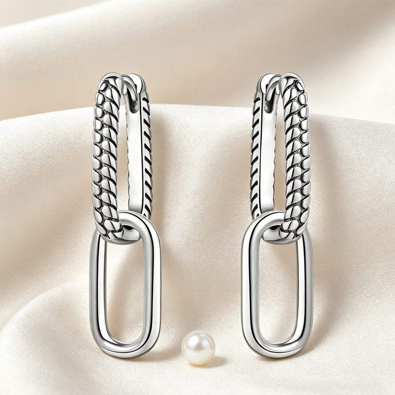 Chain Link Silver Drop Earrings