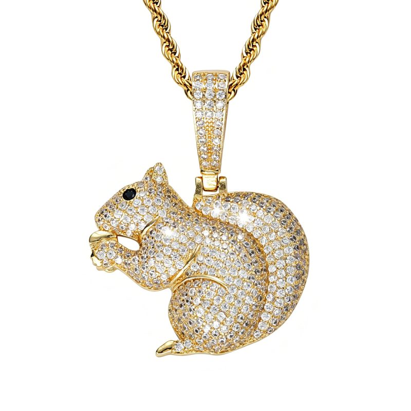 Made in Panda Iced Out Squirrel Pendant Necklace