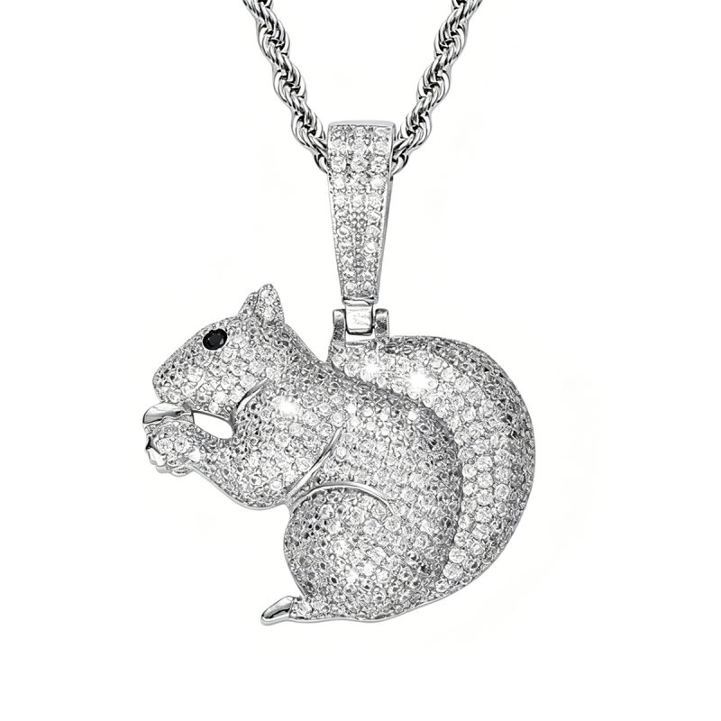 Made in Panda Iced Out Squirrel Pendant Necklace