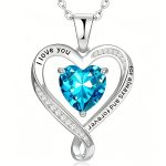 MadeInPanda S925 Sterling Silver Infinity Heart Birthstone Necklace | "I Love You Forever" Engraved Clavicle Chain, Gold Plated, 9 Colors CZ Jewelry Gift for Women