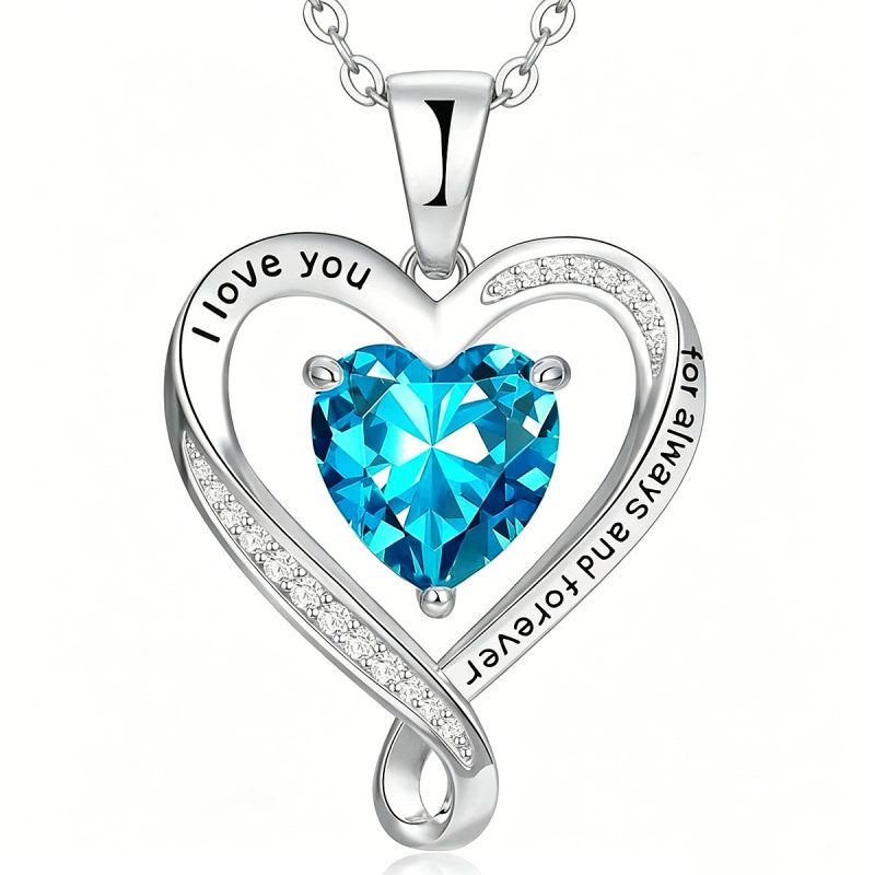 MadeInPanda S925 Sterling Silver Infinity Heart Birthstone Necklace | "I Love You Forever" Engraved Clavicle Chain, Gold Plated, 9 Colors CZ Jewelry Gift for Women