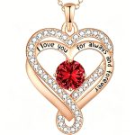 MadeInPanda Rose Gold Plated Copper Heart Pendant Necklace | Engraved "I Love You Forever" CZ Birthstone Clavicle Chain, 5 Colors Dainty Jewelry Gift for Women