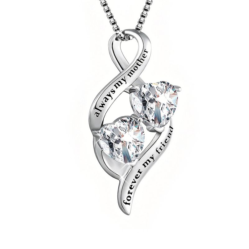 925 Sterling Silver Infinity Heart Pendant Necklace with Cubic Zirconia