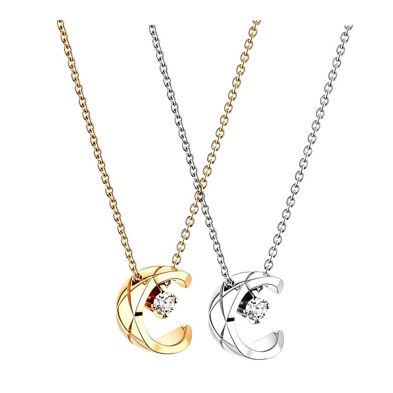 MadeInPanda CNC Quilted Water Ice Moon Pendant Necklace | 2 Colors (Gold/Silver) Dainty Choker for Women