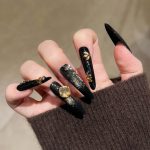 MadeInPanda Black Nude Gold Rhinestone Stiletto Press On Nails - premium press on nails