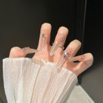 MadeInPanda Clear Nude Silver Rhinestone & Cross Chain Stiletto Press On Nails - premium press on nails