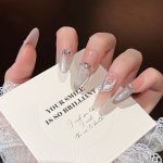 MadeInPanda Nude Silver Rhinestone & Swan Press On Nails - premium press on nails