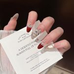 MadeInPanda Red Nude Silver Rhinestone French Tip Press On Nails - premium press on nails