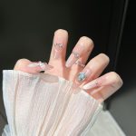 MadeInPanda Nude Base Silver Rhinestone & Lace Bow Press On Nails - premium press on nails