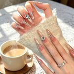 MadeInPanda Nude Base Luxury Silver Rhinestone Stiletto Press On Nails - premium press on nails