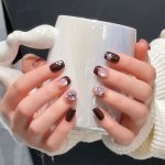 MadeInPanda Nude Brown Glitter French Tip Press On Nails - premium press on nails