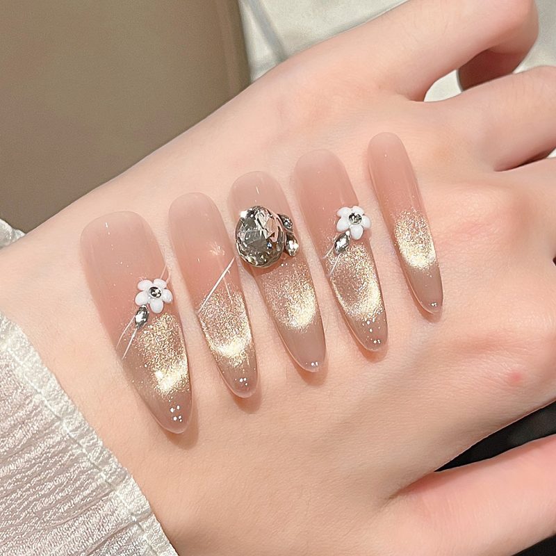 MadeInPanda Nude Gold Cat Eye Press On Nails - premium press on nails
