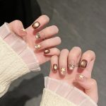 MadeInPanda Nude Brown Gold Cat Eye Star Press On Nails - premium press on nails