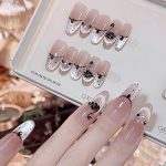MadeInPanda Nude Pink Black Swan French Tip Press On Nails - premium press on nails