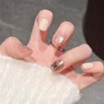 MadeInPanda Nude Base Silver & Rhinestone Press On Nails - premium press on nails