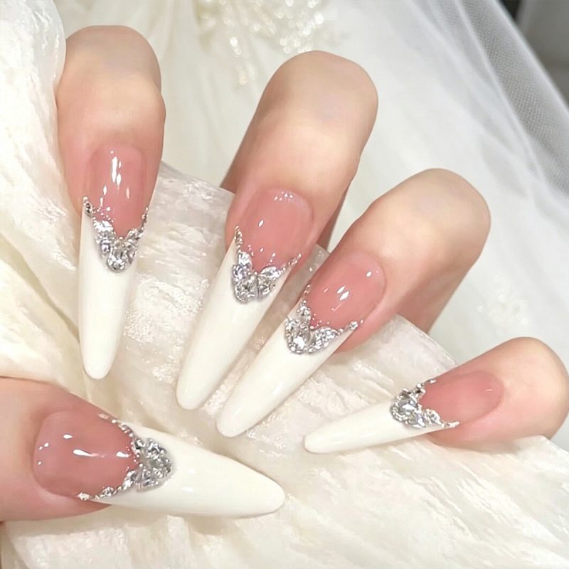 MadeInPanda White Nude French Tip Press On Nails - premium press on nails